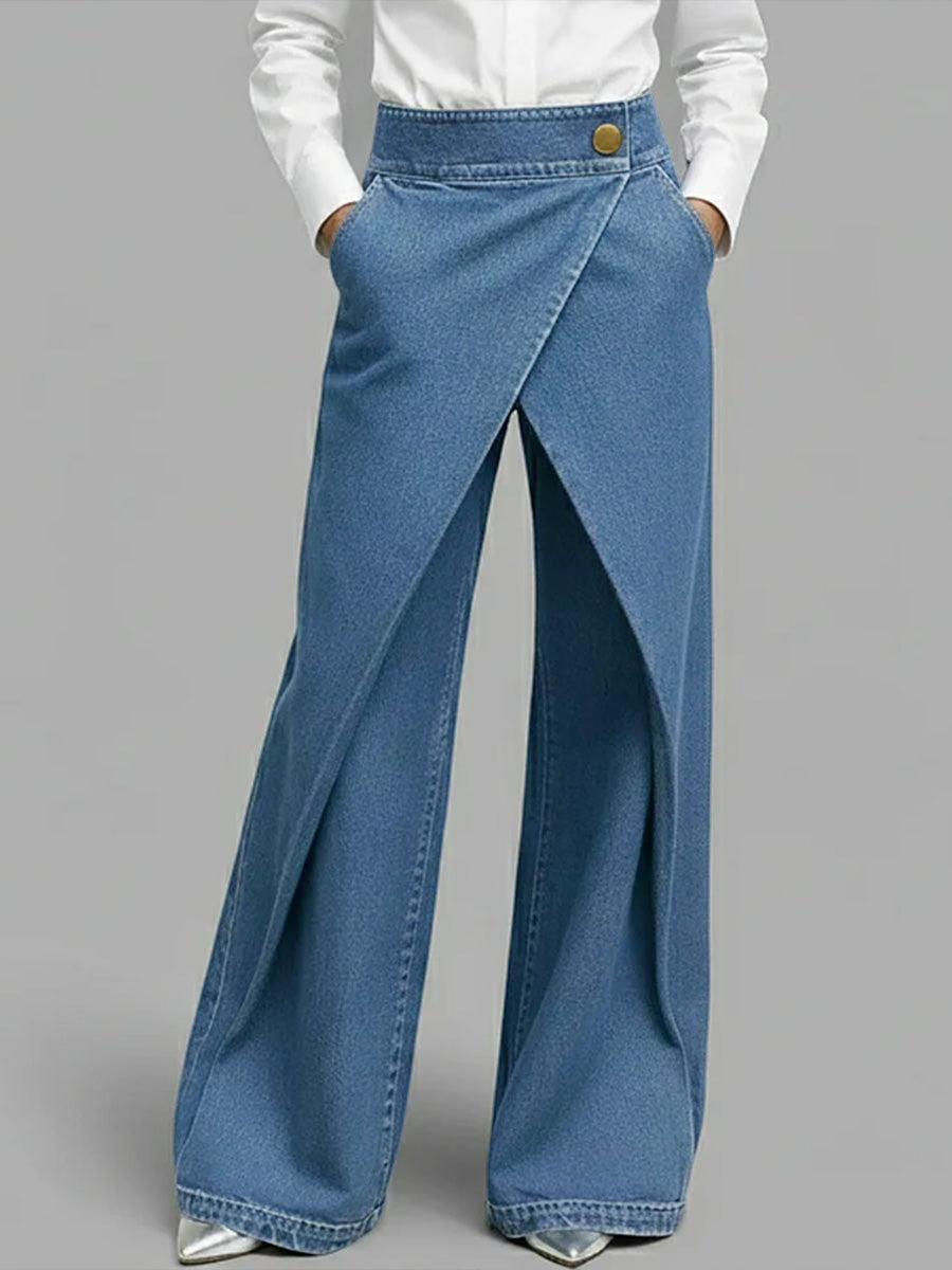 High-Waisted Casual Loose-Fitting Wide-Leg Jeans