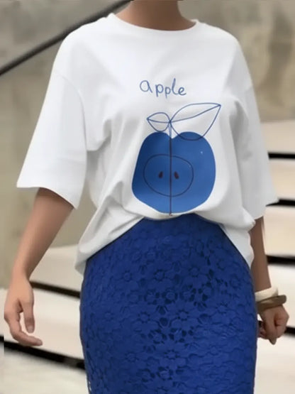 Fashionable Apple Print T-Shirt
