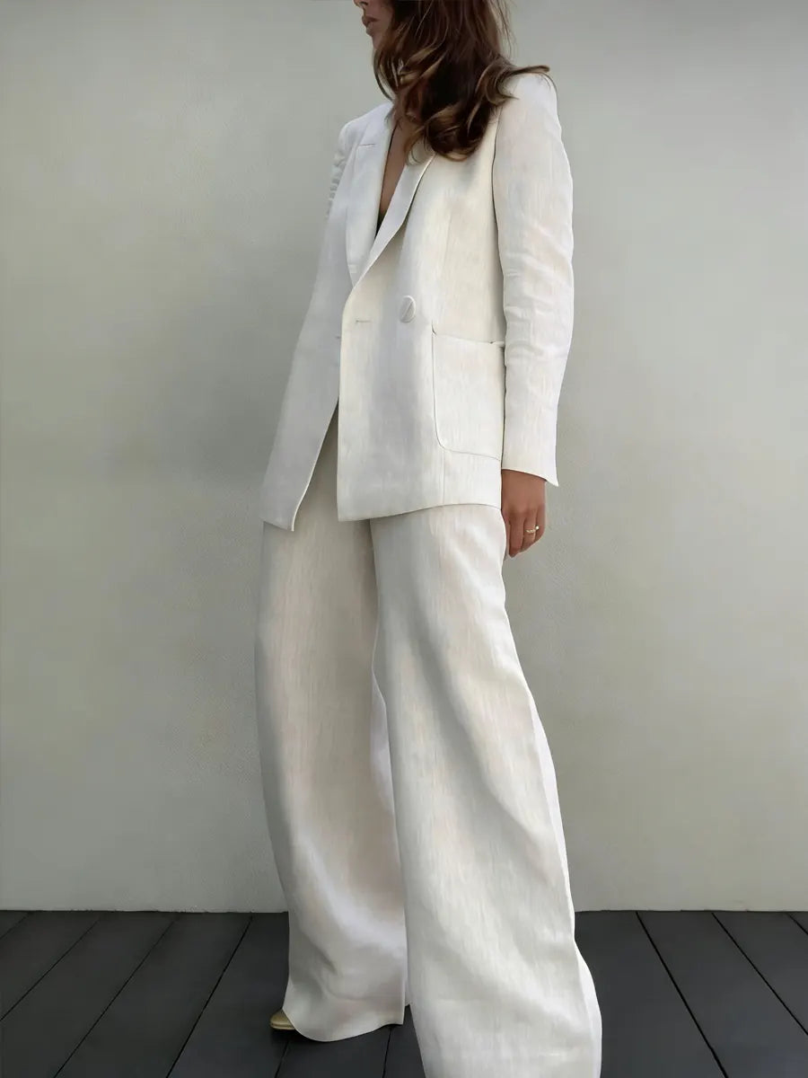 Minimalist Cotton-Linen Suit with Wide-Leg Pants