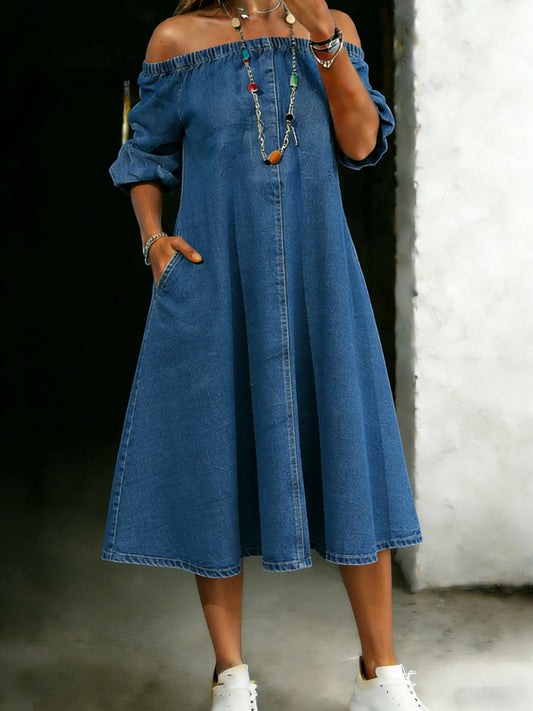 Casual Stylish Denim Off-Shoulder Dress