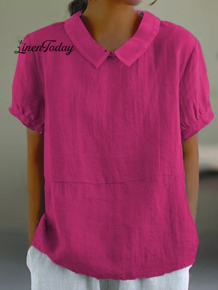 Solid Color Cotton and Linen Top