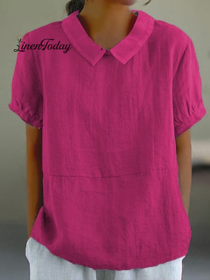 Solid Color Cotton and Linen Top