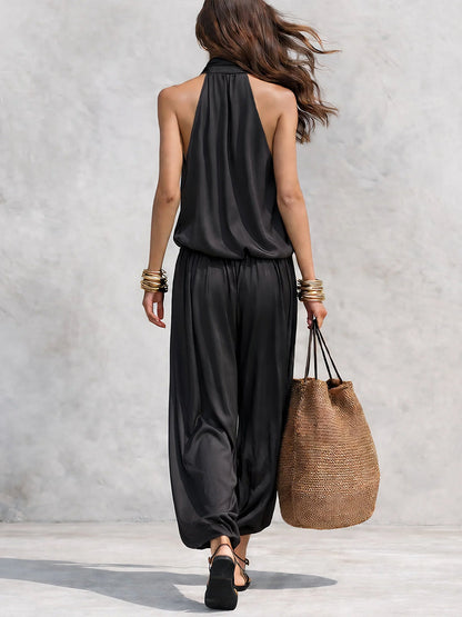 Cozy Elegant Draped Sleeveless Top and Pants Two-Piece Set