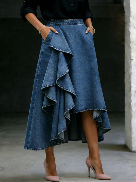 Chic Stylish Casual Pocket Denim Skirt
