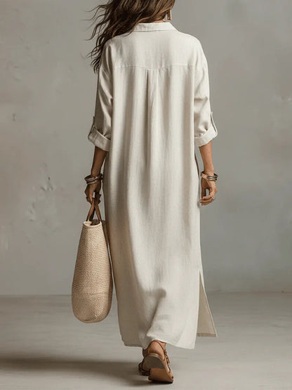Solid Color Art Casual Fashion Cotton Linen Maxi Dress