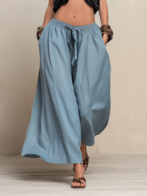 Light Wash Tencel Wide-Leg Palazzo Pants with Effortless Airy Style