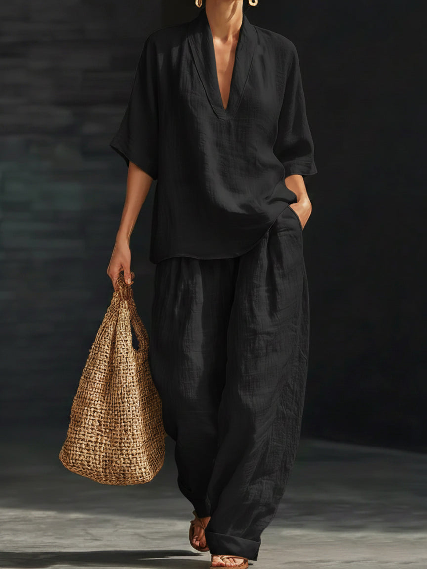 Casual and Cozy Minimalist Linen Two-Piece Set