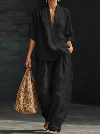 Casual and Cozy Minimalist Linen Two-Piece Set