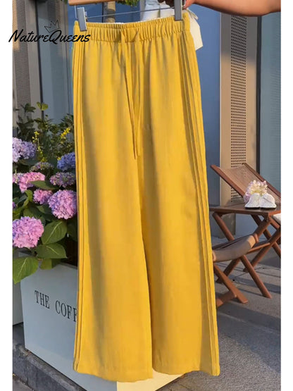 Women'stencel and Linen Wide-Leg Casual Pants