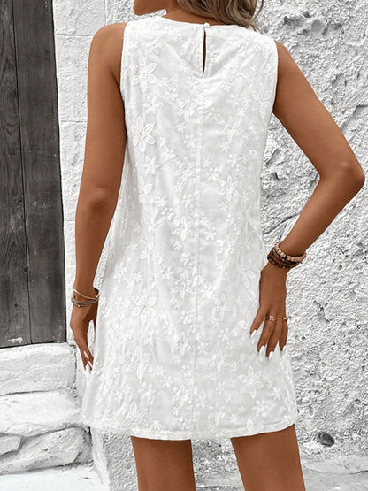 White Round Neck Vest Dress