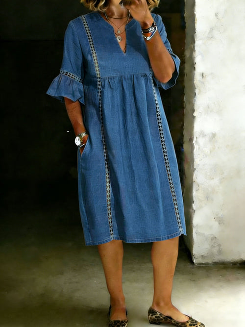 Solid Color Shirt Denim Pocket Dress