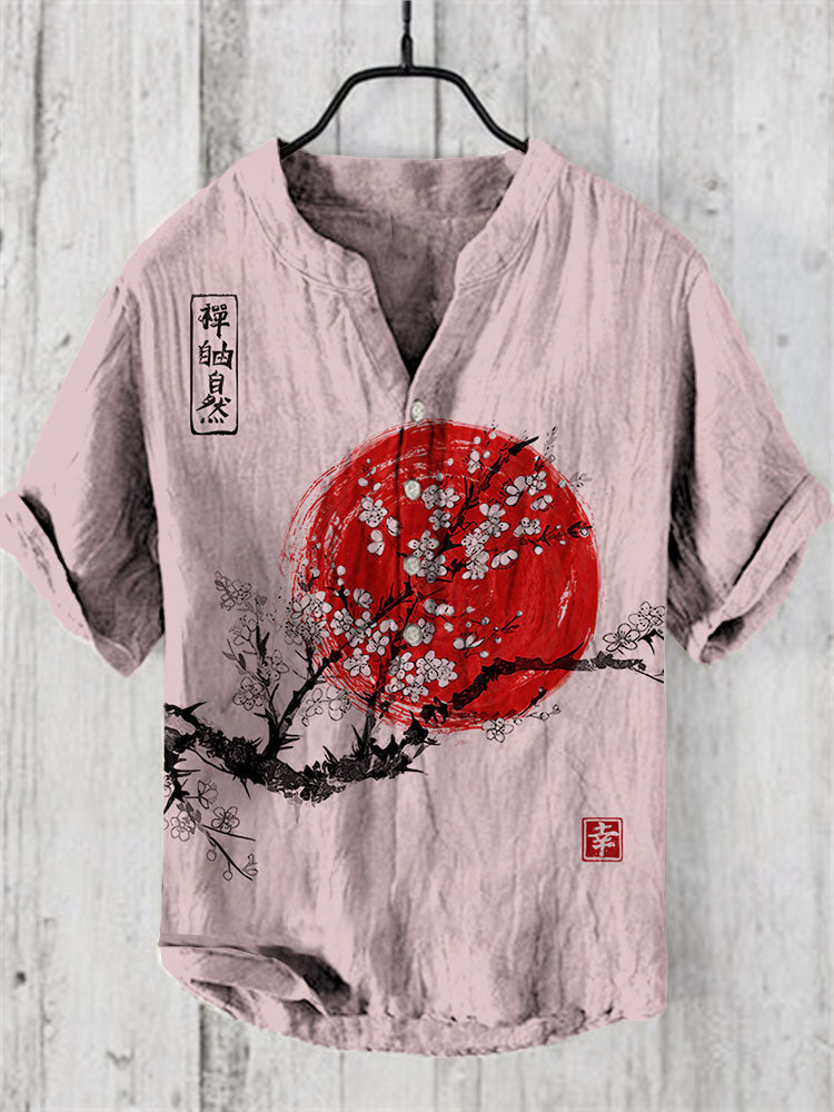 Japanese Ink Painting of Sunrise Art Linen Blend