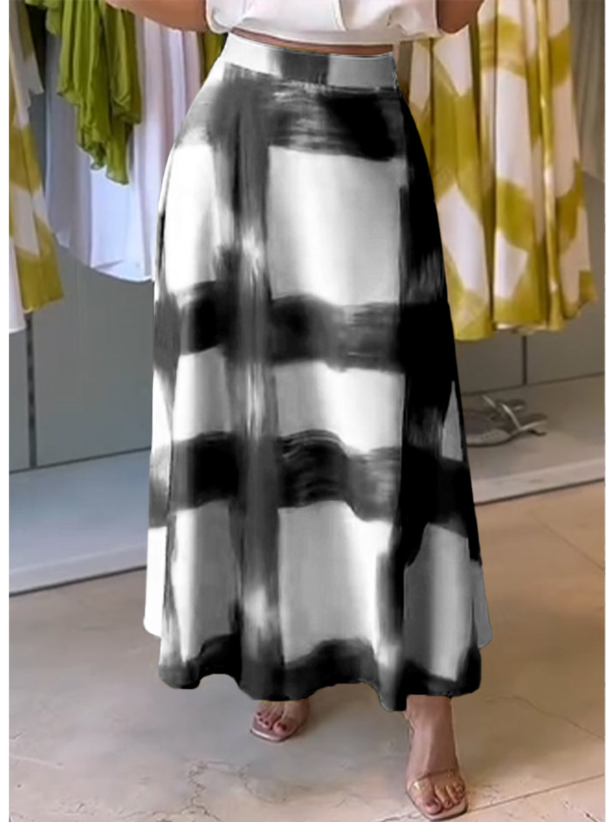 Brushstroke Print Cotton and Linen Skirt