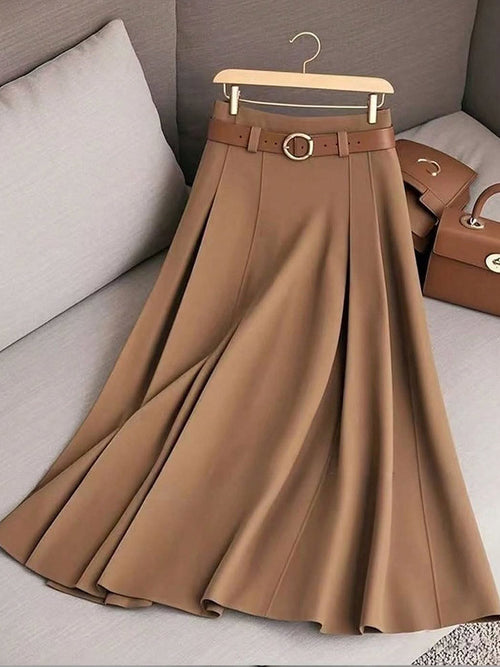 Solid Color High Waist A-Line Casual Skirt
