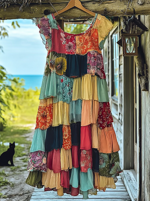 Summer Contrast Linen Dress 7900
