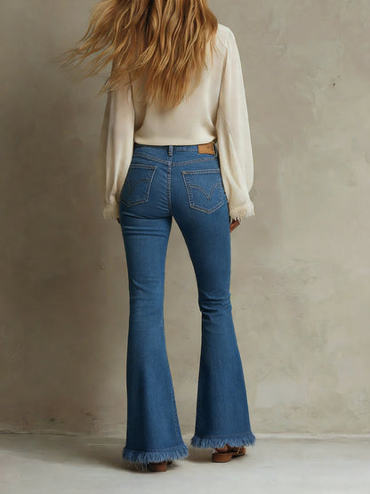 Casual Fringed Flared Jeans
