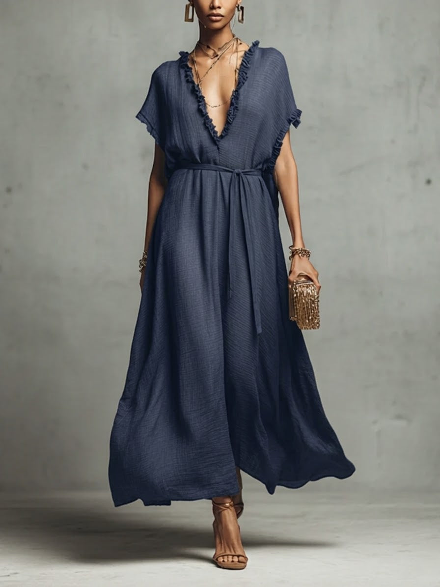 Casual Loose-Fitting Linen and Cotton Long Dress