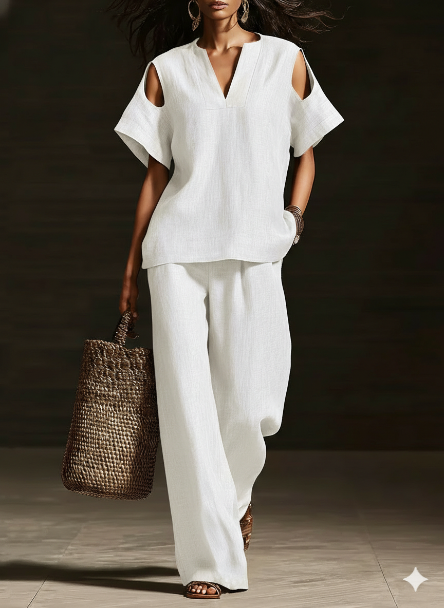 Elegant Off-the-Shoulder Top and Wide-Leg Pants Two-Piece Set