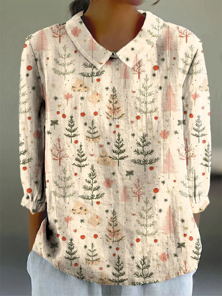 Christmas Tree Art Print Buttoned Cardigan Sweater