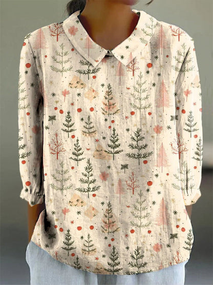 Christmas Tree Art Print Buttoned Cardigan Sweater