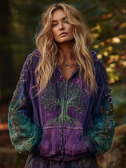 Viking Tree of Life Cozy Warm Zip-Up Cardigan