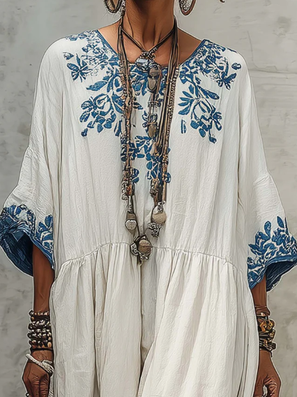 Retro Floral Print Cozy Vacation Dress