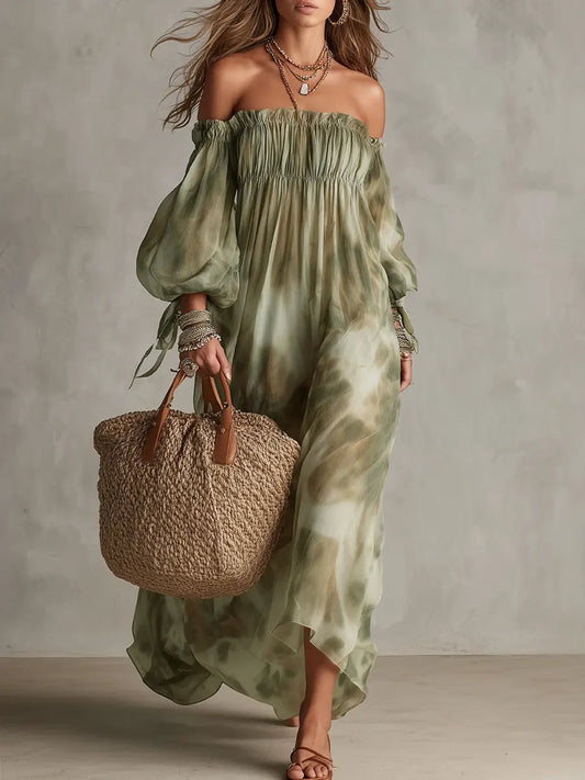 Tie-Dye Off-Shoulder Vacation Maxi Dress