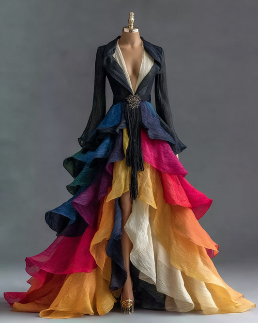 Vibrant Spring/Summer Rainbow-Colored Dress8169
