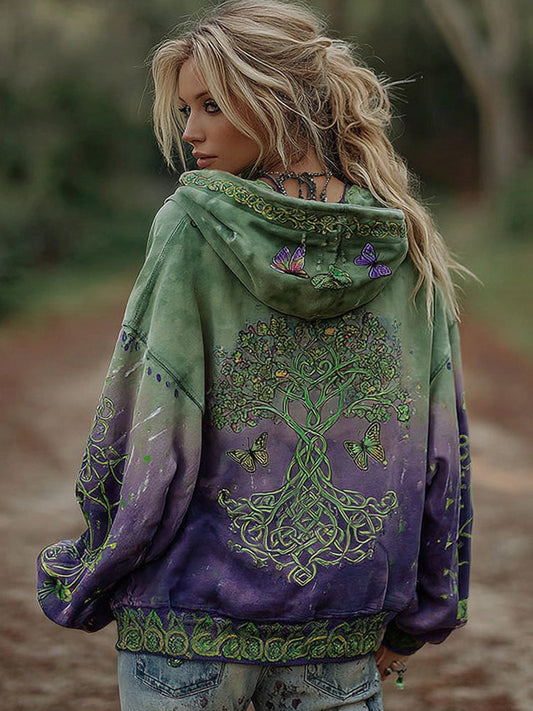 Vintage Viking Celtic Knot Tree of Life Gradient Hoodie