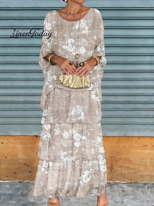 Flower Pattern Art Print Chiffon Cake Skirt