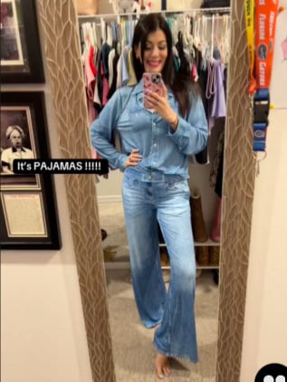 Denim Dreams Pajama Set with Cozy Fit, Soft Denim‐look Loungewear for All Night Comfort