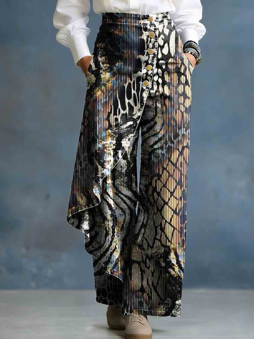 Retro Leopard Print Art Stylish Design High-Waisted Relaxed Fit Wide-Leg Jeans