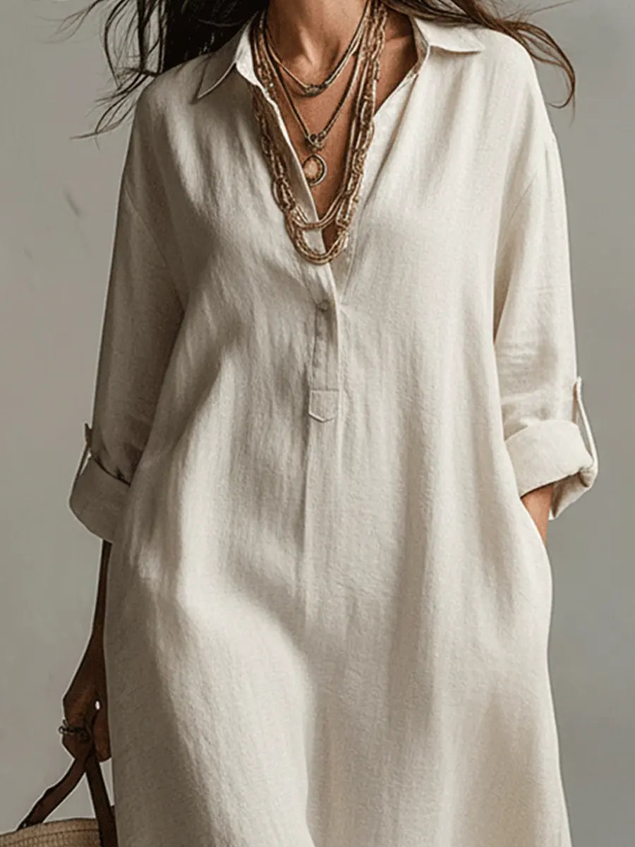 Solid Color Art Casual Fashion Cotton Linen Maxi Dress