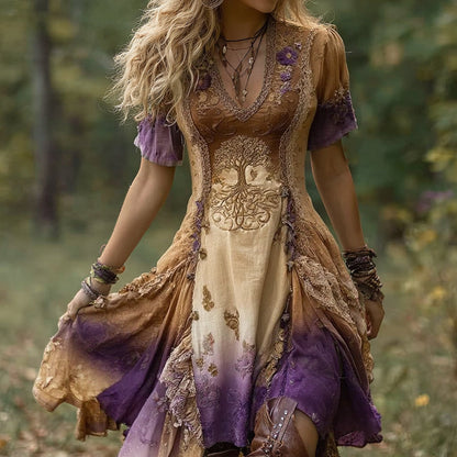 Vintage Viking Tree of Life Gradient Midi Dress