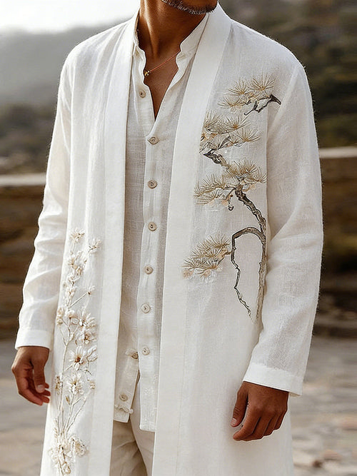 Men's Japanese-Style Cherry Blossom Art Long Kimono