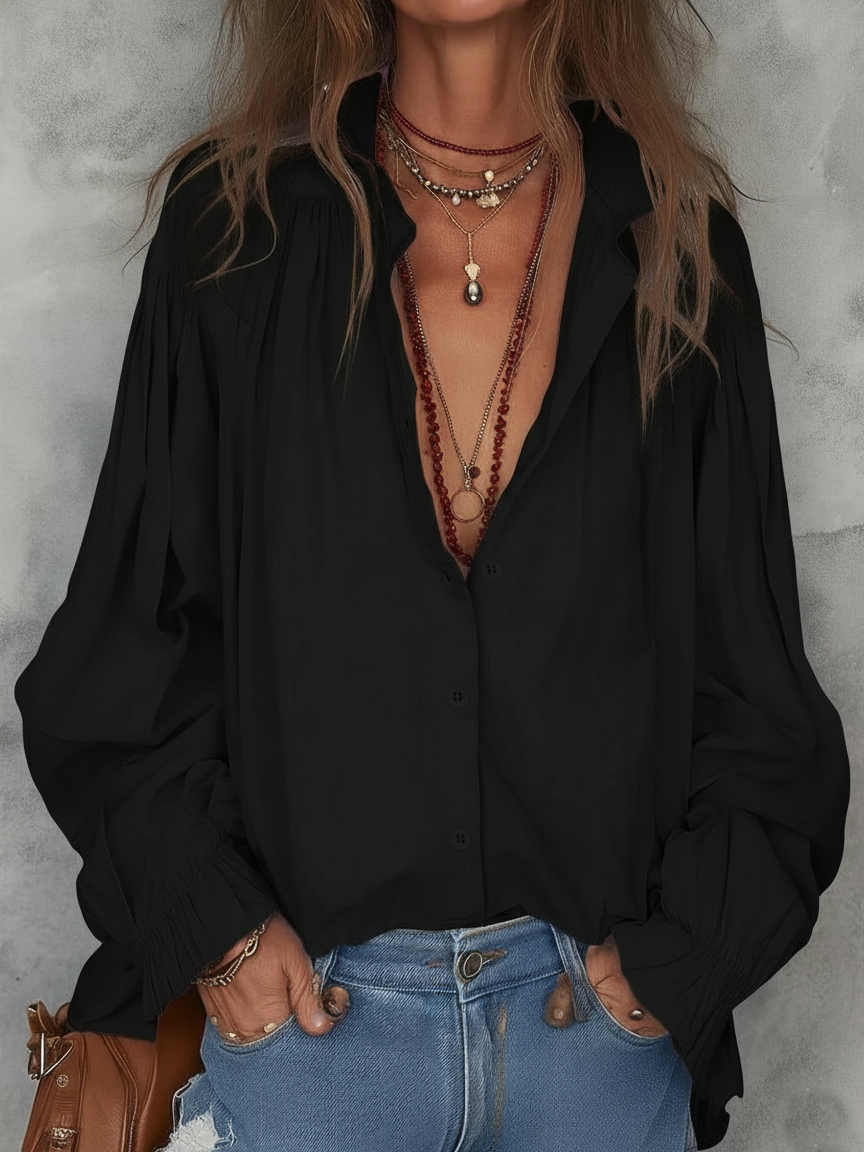 Minimalist Cozy Solid Color Stand Collar Cotton Blouse