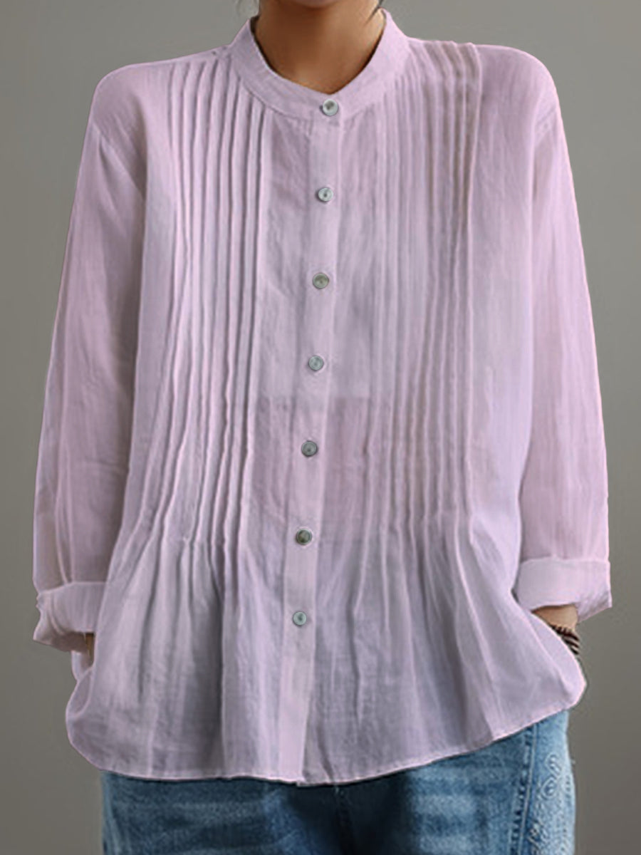 Casual Cotton and Linen Pleated Shirt