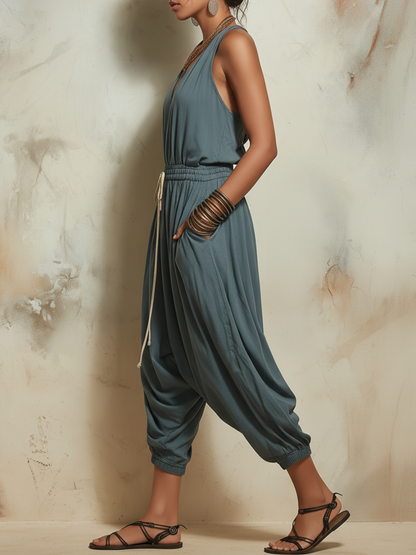 Boho Linen-Blend Harem Jumpsuit | Effortless Vacation and Everyday Style