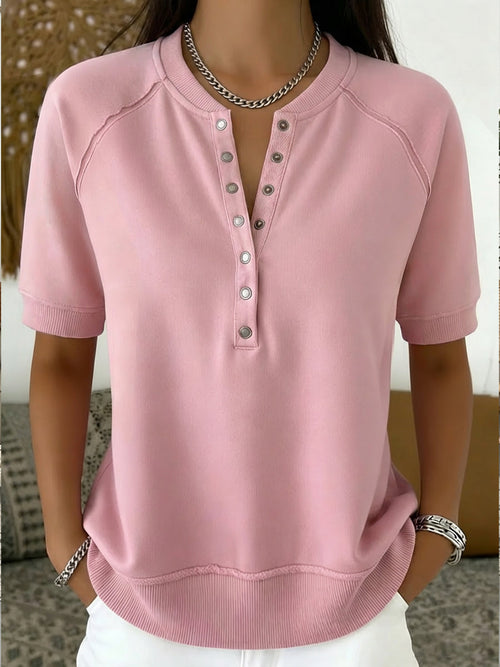 Casual Henley Collar Short-Sleeve Sweatshirt