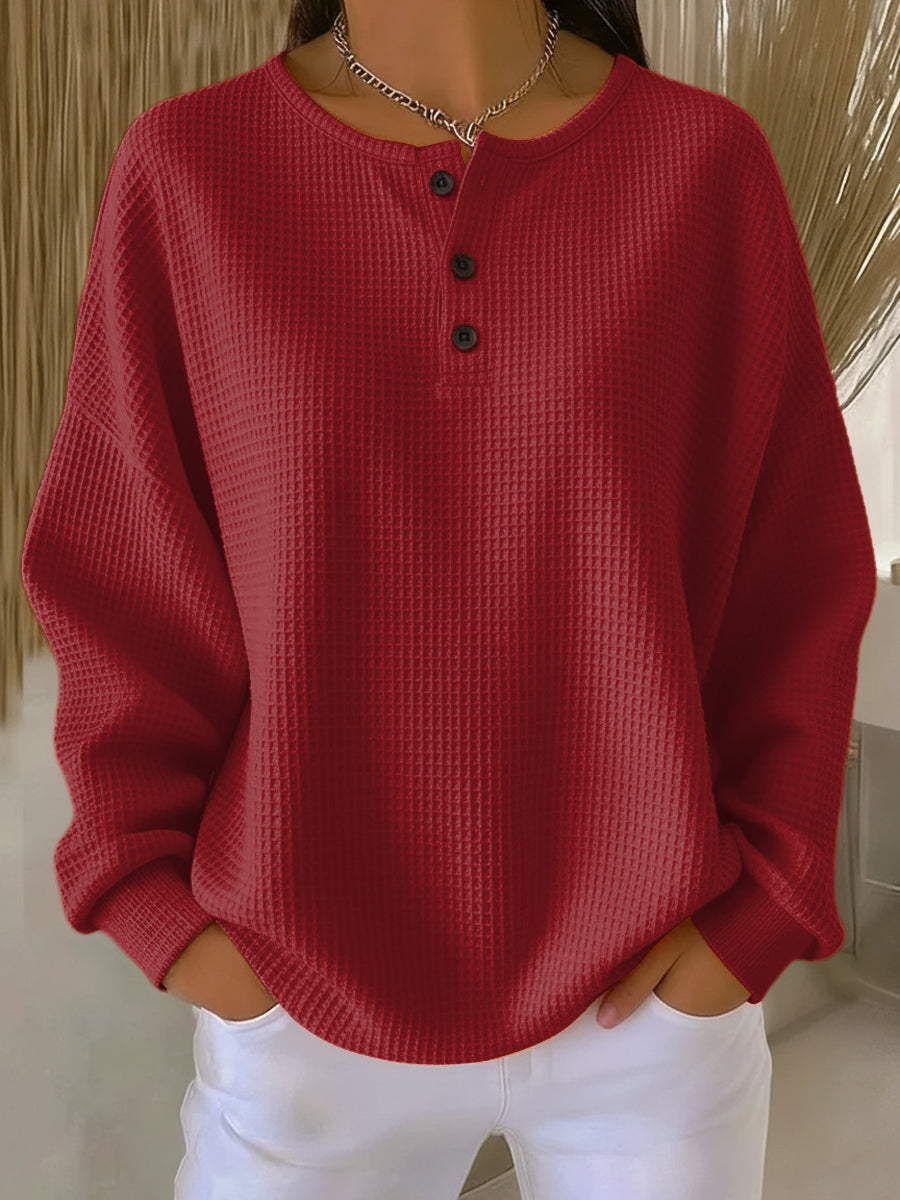 Casual Waffle Henry Collar Sweatshirt