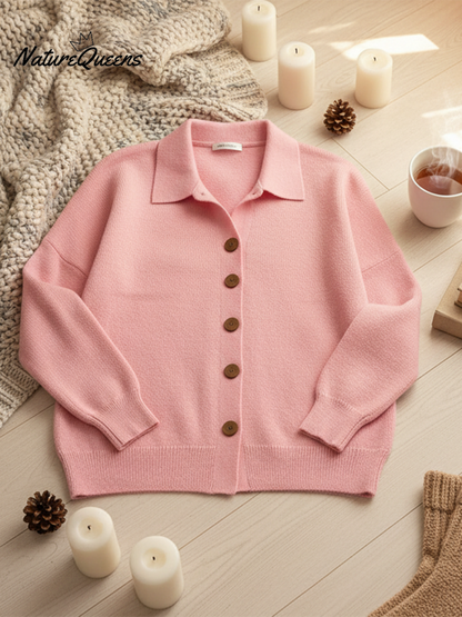 Lapel Button Knitted Cardigan Sweater