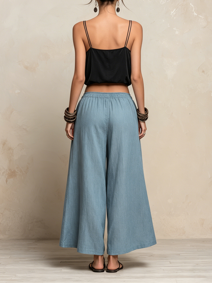 Light Wash Tencel Wide-Leg Palazzo Pants with Effortless Airy Style