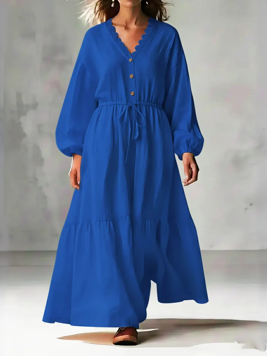 Cozy Linen and Cotton Long-Sleeved Dress