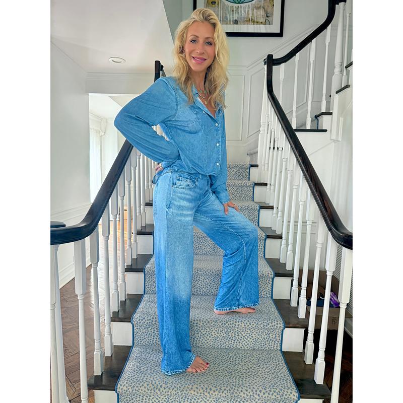 Denim Dreams Pajama Set with Cozy Fit, Soft Denim‐look Loungewear for All Night Comfort
