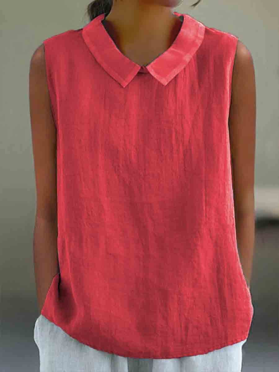 Casual Cotton and Linen Peter Pan Tank Top
