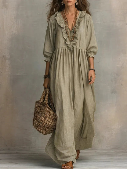 Striped Art Print Casual Stylish Ruffled Vacation Maxi Dress