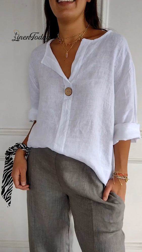 V-Neck Cotton and Linen Comfortable Top