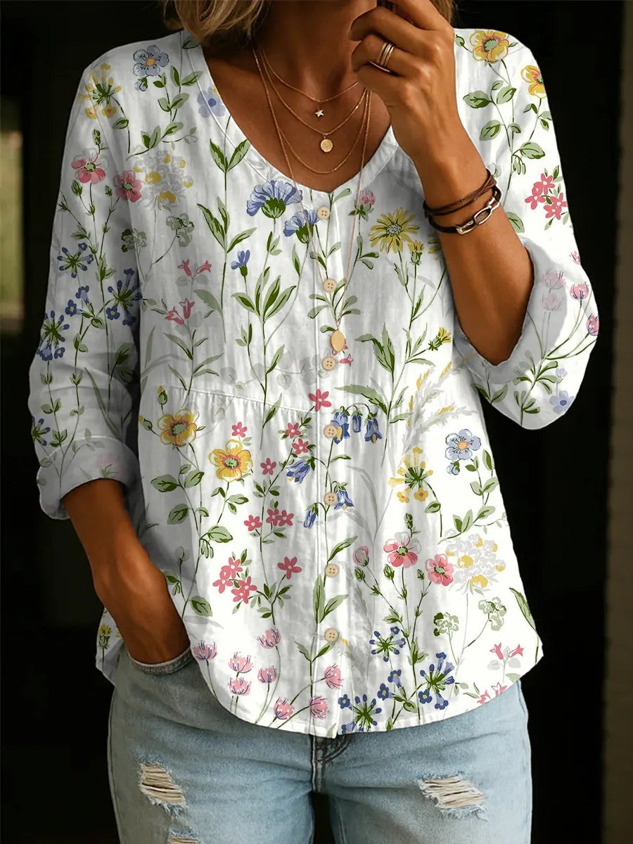 Floral Pattern Art Print Casual Cotton Shirt