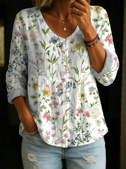 Floral Pattern Art Print Casual Cotton Shirt