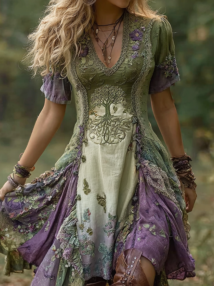 Vintage Viking Tree of Life Gradient Midi Dress